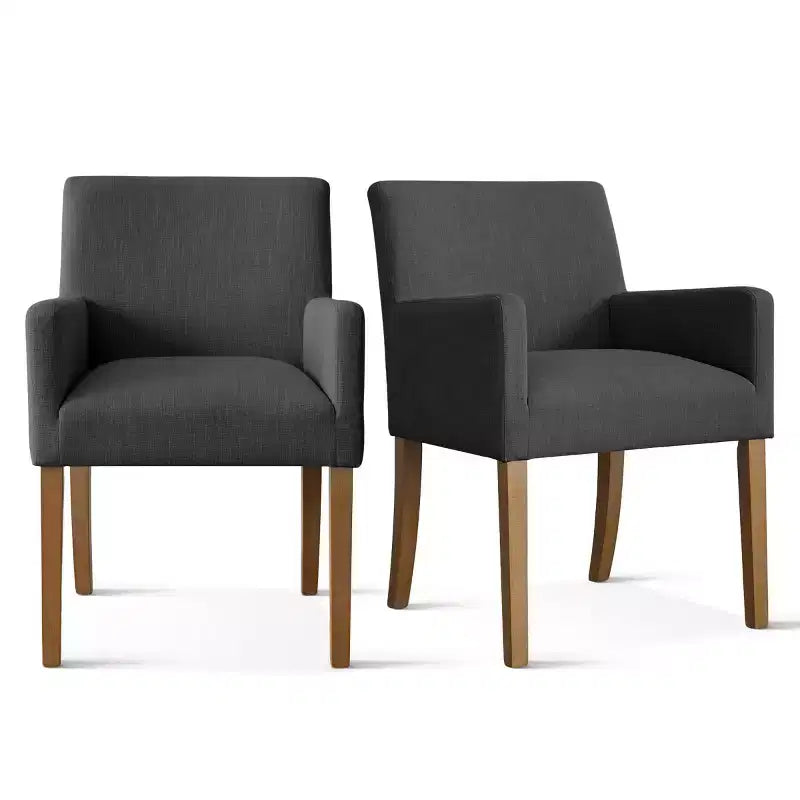 Set van 6 gestoffeerde eetkamerstoelen met armleuningen, moderne linnen fauteuils met houten poten, accentstoelen voor de eetkamer en woonkamer - Panipeachy