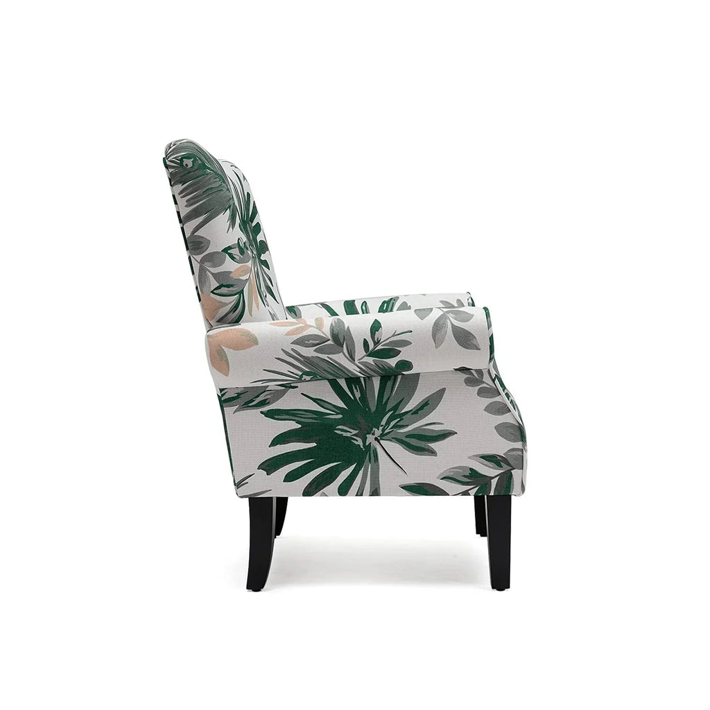 Fauteuil d’appoint moderne Erommy à dossier haut, fauteuil une place en tissu rembourré avec boutons et pieds en bois, pour salon