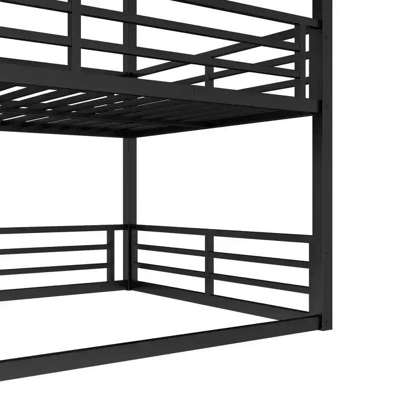 Etagenbett für drei Personen, Metall, mit Sicherheitsgittern, robustes Etagenbett mit geräuschreduziertem Design, Schwarz