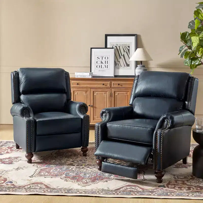 2er-Set moderner Ohrensessel aus Echtleder Elisabete mit Vintage-Nagelkopfverzierung für Wohnzimmer und Schlafzimmer| ART OF LIVING DESIGNS