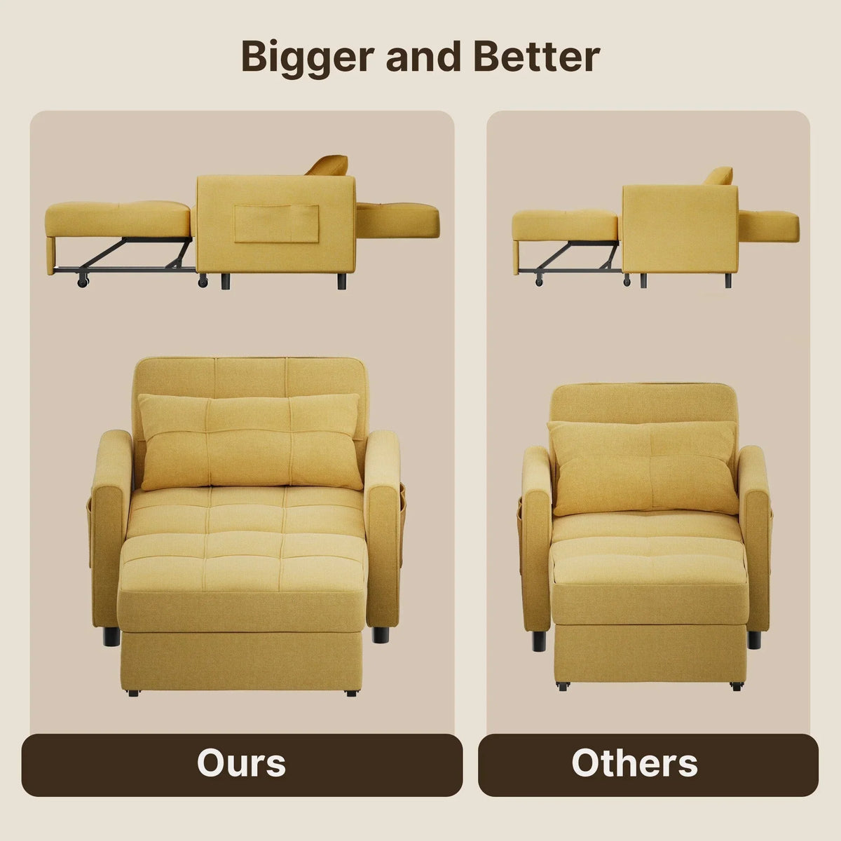 3-in-1-Schlafsofa mit verstellbarer Liegefläche, ausziehbares Sesselsofa, umwandelbares Klappbett fürs Wohnzimmer