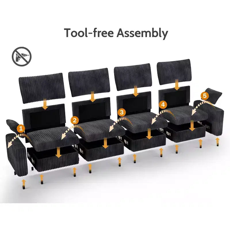 Dyonery modulaire hoekbank van ribfluweel met afneembare, wasbare hoezen