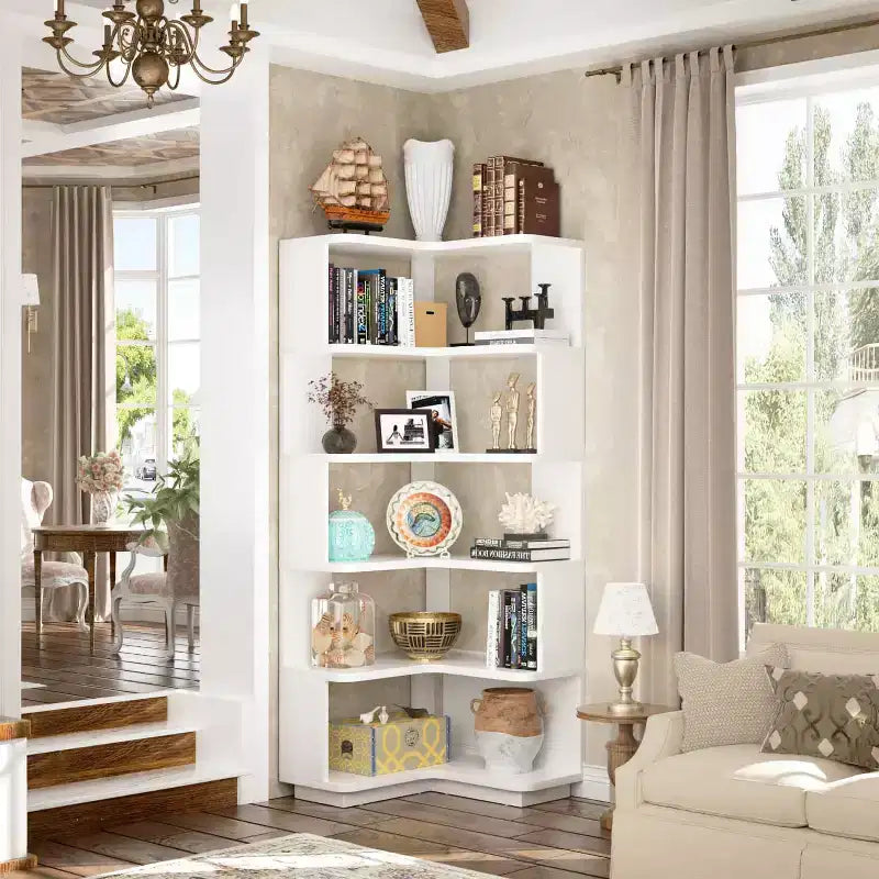 6-stufiges Eckbücherregal, platzsparendes Standregal