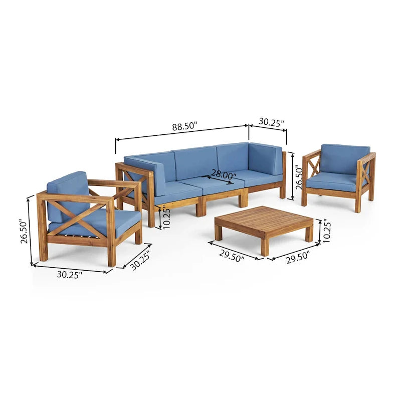 6-delige loungeset van acaciahout voor buiten, Brava, van Christopher Knight Home