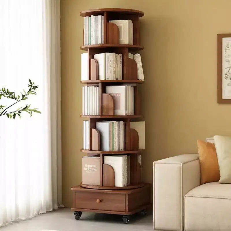 Bibliothèque d’angle rotative à 360° Chic Crate, 6 niveaux, sur roulettes, étroite et adaptée aux petits espaces  brun noyer
