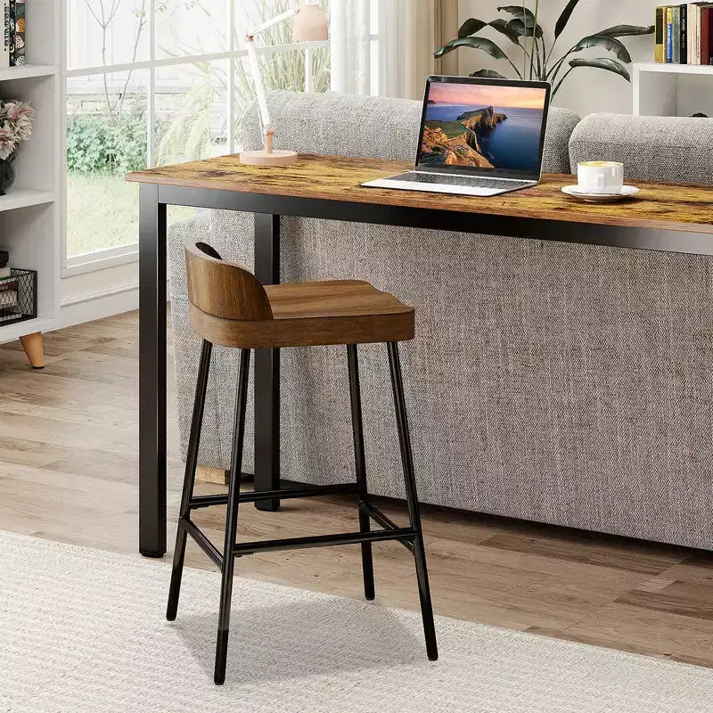 Sgabello da bar industriale con schienale basso, altezza seduta 62,2 cm, seduta in MDF con struttura in metallo