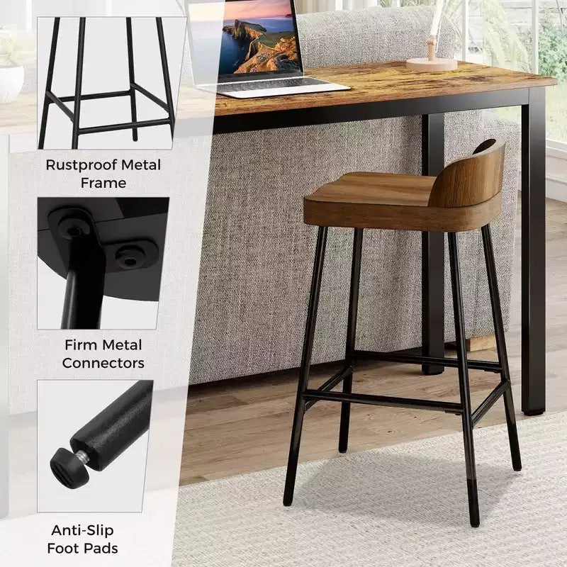 Sgabello da bar industriale con schienale basso, altezza seduta 62,2 cm, seduta in MDF con struttura in metallo