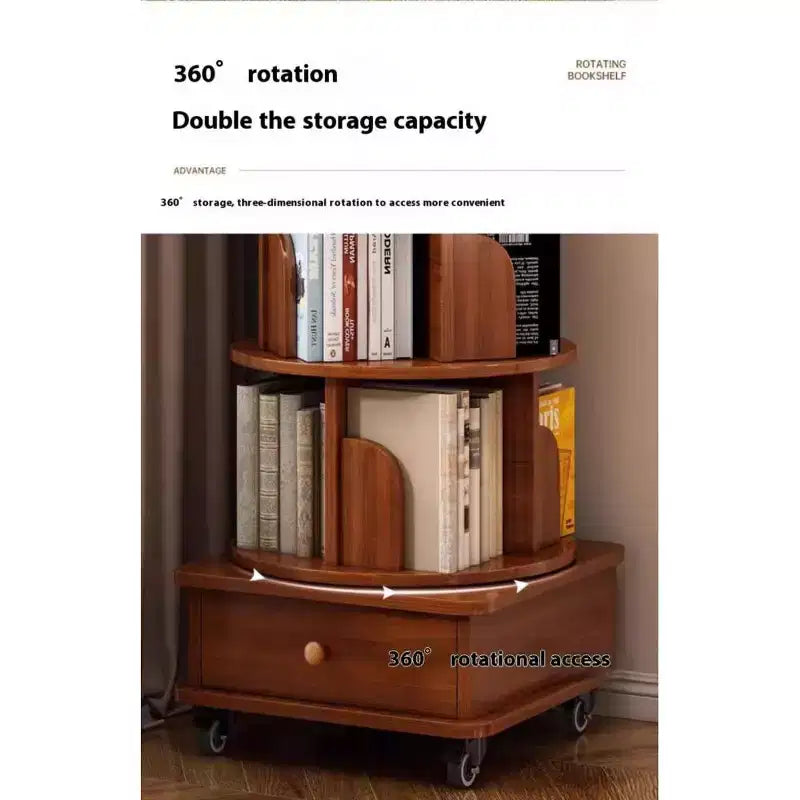Bibliothèque d’angle rotative à 360° Chic Crate, 6 niveaux, sur roulettes, étroite et adaptée aux petits espaces  brun noyer