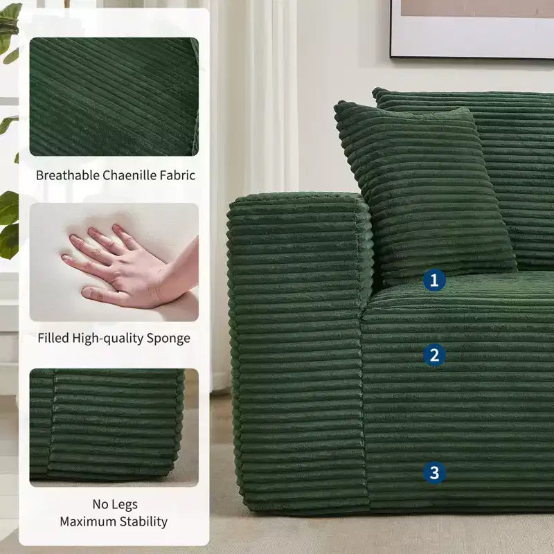 108 Modernes Sofa, 3-Sitzer-Polstersofa in L-Form mit Kissen, Sofa mit tiefer Sitzfläche, keine Montage erforderlich