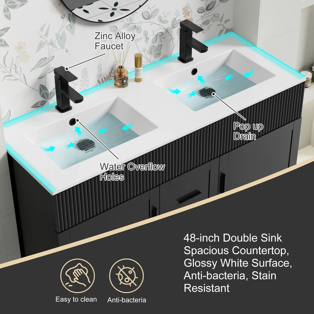 Ensemble meuble-lavabo de salle de bain Wavy Line 30/36/48 avec lavabo et robinet