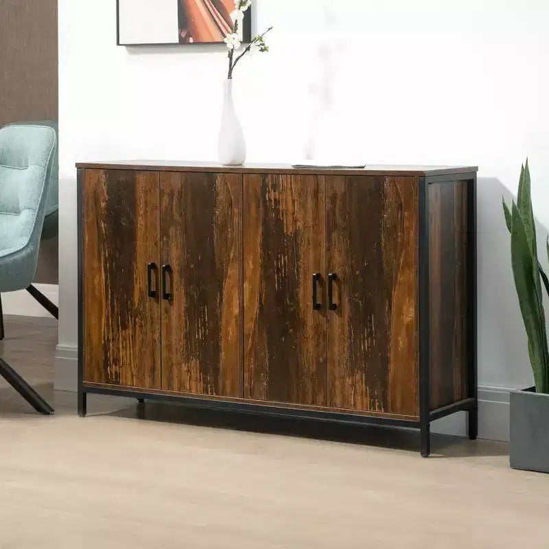 Credenza industriale a buffet con ripiani regolabili, 120 cm L x 33 cm P x 77 cm A, Marrone Rustico