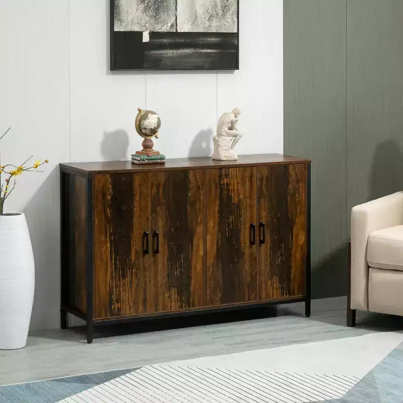 Credenza industriale a buffet con ripiani regolabili, 120 cm L x 33 cm P x 77 cm A, Marrone Rustico