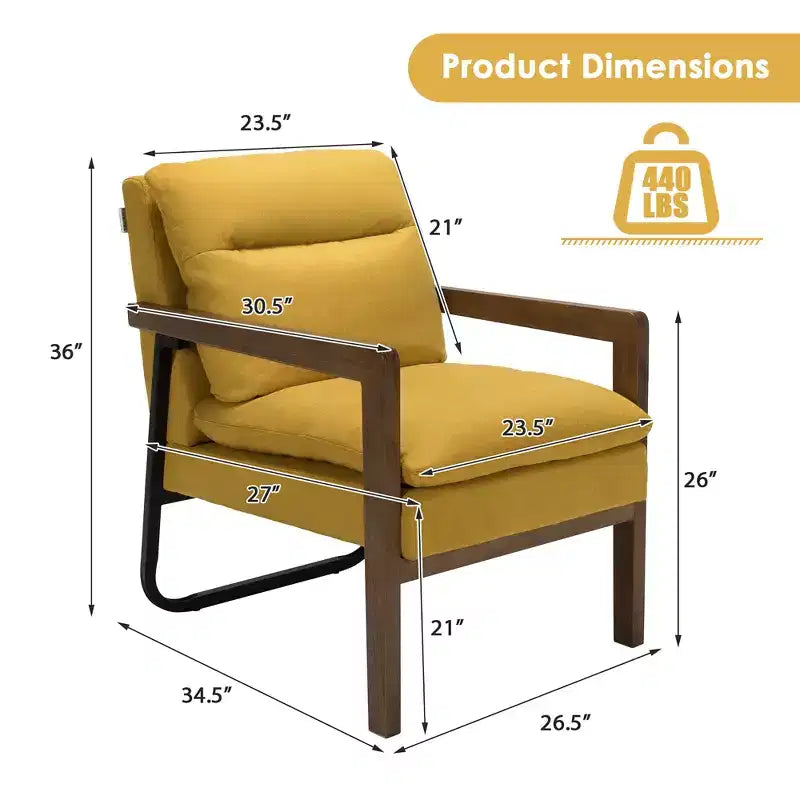 Poltrona d'accento con rivestimento in lino e gambe in legno di gomma, seduta 67,3 cm L x 68,6 cm P