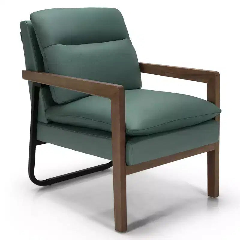 Poltrona d'accento con rivestimento in lino e gambe in legno di gomma, seduta 67,3 cm L x 68,6 cm P