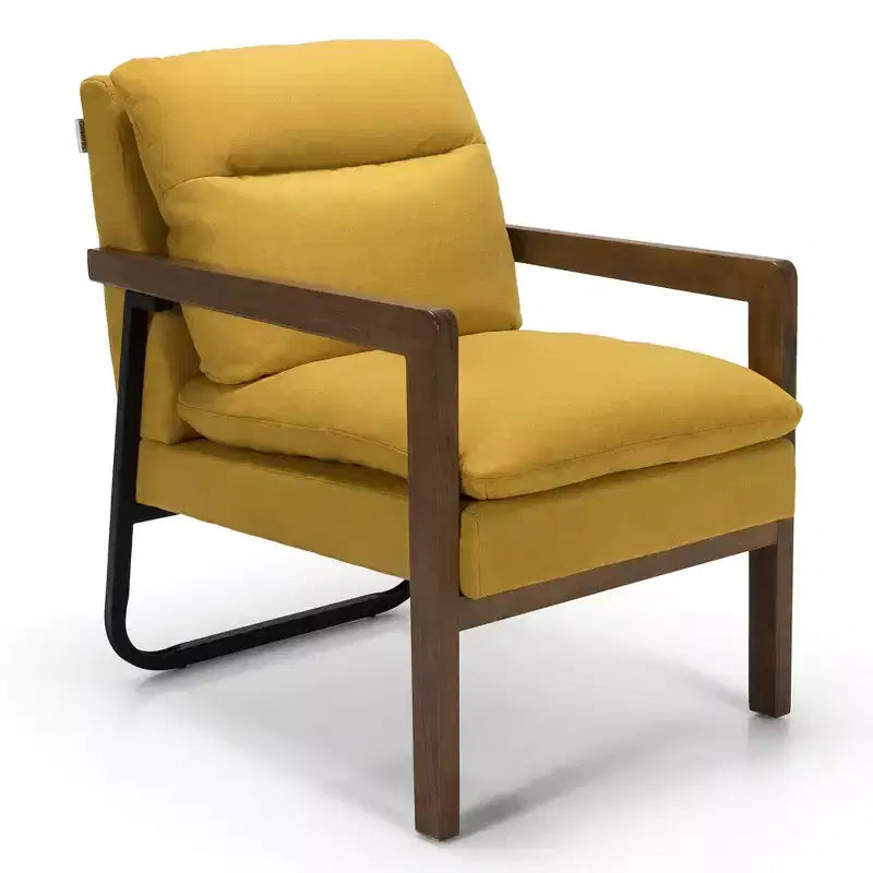 Poltrona d'accento con rivestimento in lino e gambe in legno di gomma, seduta 67,3 cm L x 68,6 cm P