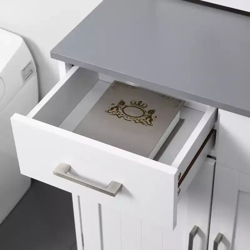 Mobiletto da Bagno a Terra, Mobiletto Portabiancheria Indipendente, Armadietto Contenitore con 2 Cassetti, Doppie Ante, Ripiano Regolabile, Bianco