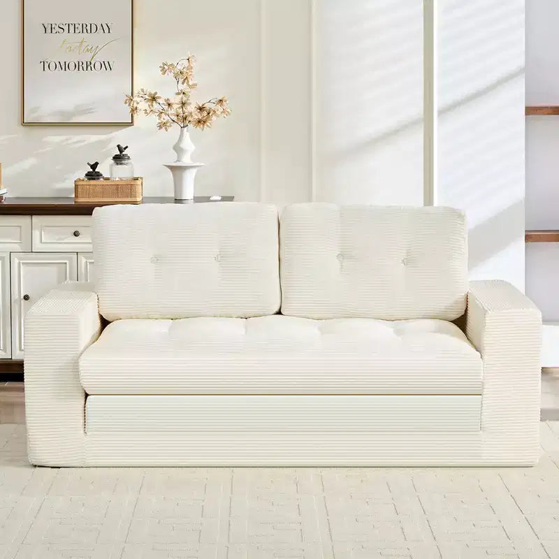 Canapé-lit futon convertible 2-en-1 Mjkone de 71', en tissu côtelé, pliable et capitonné avec boutons, canapé-lit deux places gain de place
