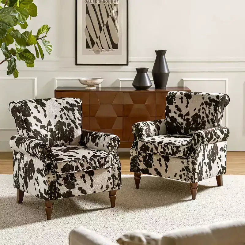 Set di 2 Poltrone Chesterfield Floreali con Profili Borchiati, Struttura in Legno, 76cm L x 80cm P x 82cm H, 9 Opzioni di Colore