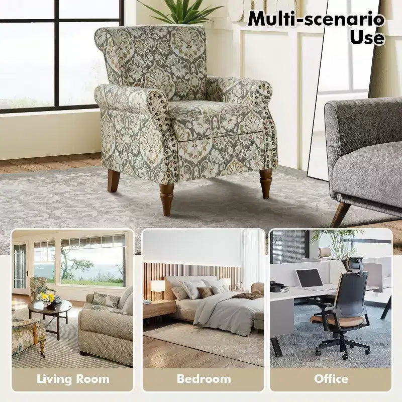 Set di 2 Poltrone Chesterfield Floreali con Profili Borchiati, Struttura in Legno, 76cm L x 80cm P x 82cm H, 9 Opzioni di Colore