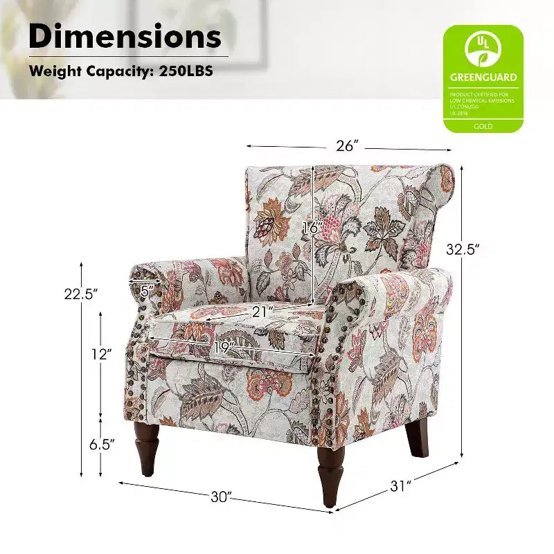 Set di 2 Poltrone Chesterfield Floreali con Profili Borchiati, Struttura in Legno, 76cm L x 80cm P x 82cm H, 9 Opzioni di Colore