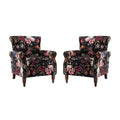 Set di 2 Poltrone Chesterfield Floreali con Profili Borchiati, Struttura in Legno, 76cm L x 80cm P x 82cm H, 9 Opzioni di Colore