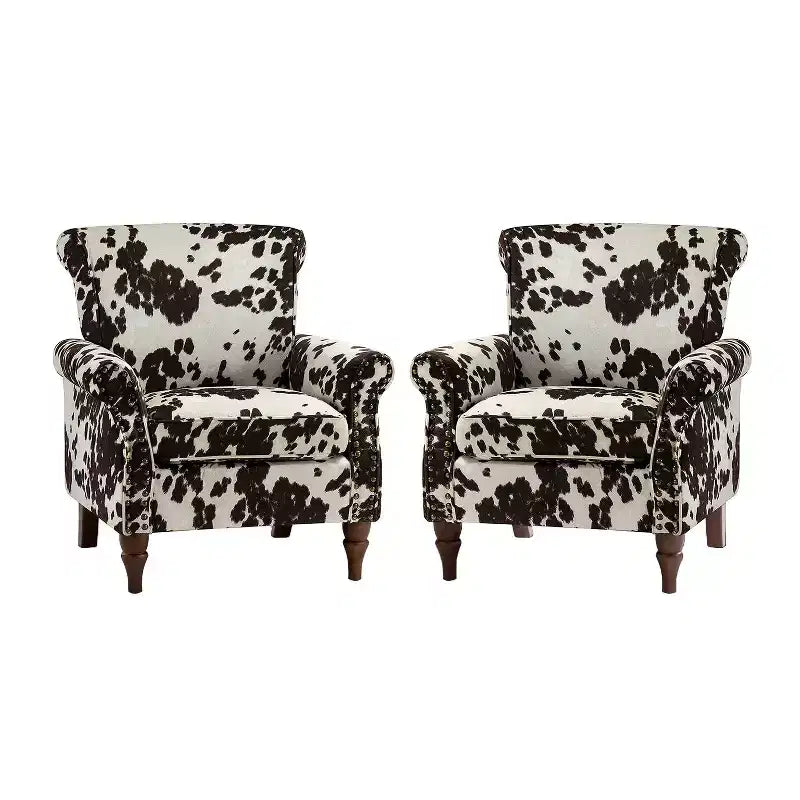 Set di 2 Poltrone Chesterfield Floreali con Profili Borchiati, Struttura in Legno, 76cm L x 80cm P x 82cm H, 9 Opzioni di Colore