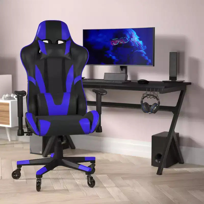 Sedia da gaming stile racing con schienale reclinabile e braccioli regolabili