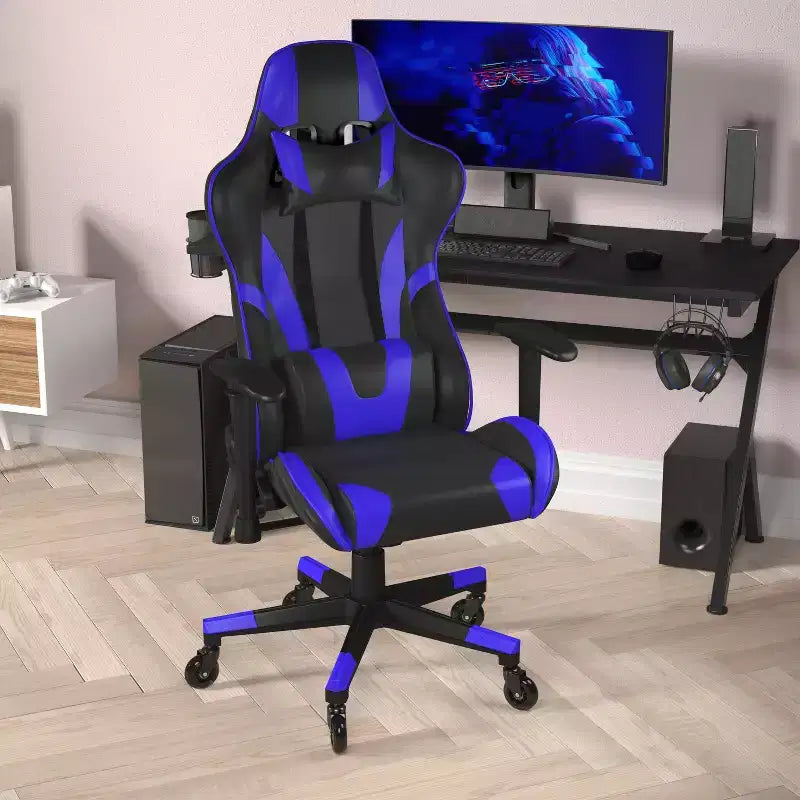 Sedia da gaming stile racing con schienale reclinabile e braccioli regolabili
