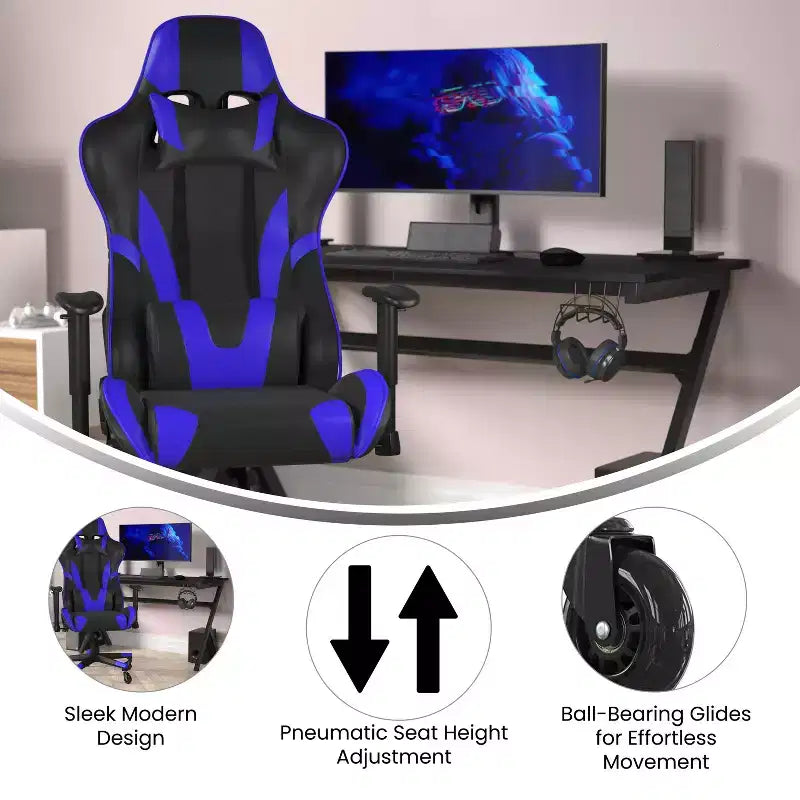 Sedia da gaming stile racing con schienale reclinabile e braccioli regolabili