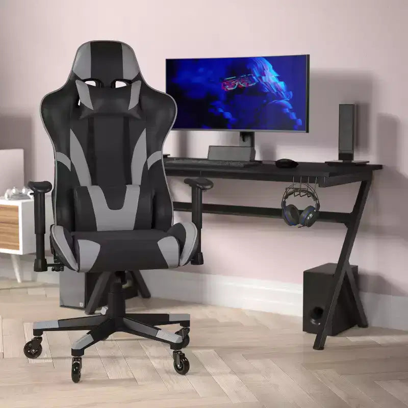 Sedia da gaming stile racing con schienale reclinabile e braccioli regolabili