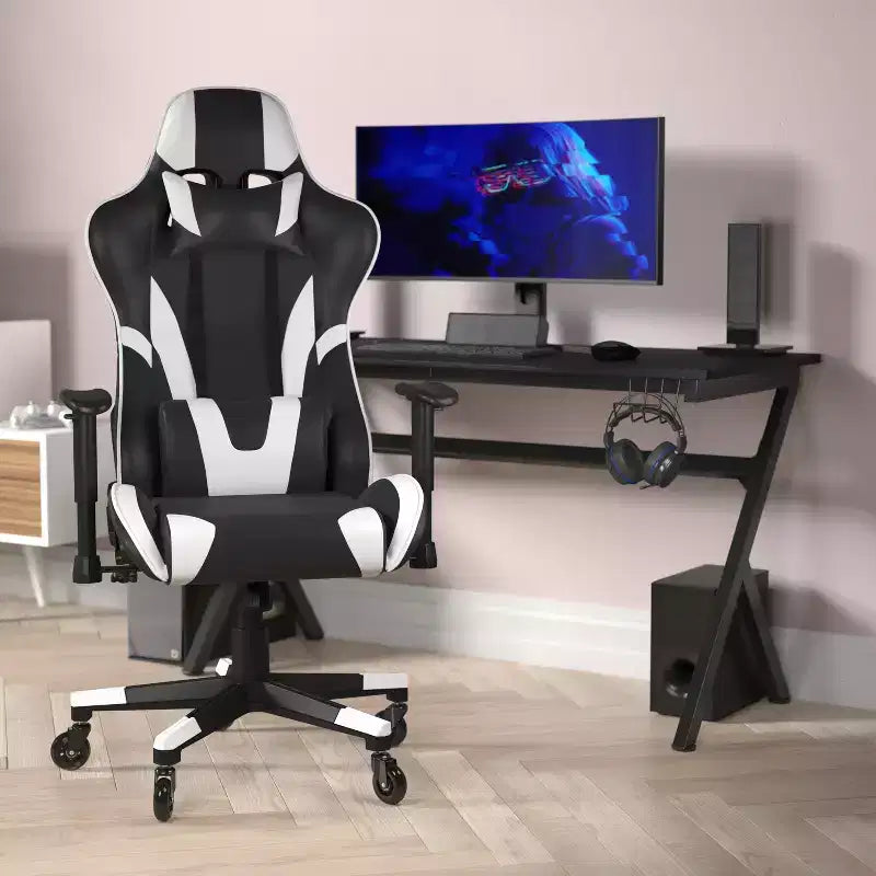 Sedia da gaming stile racing con schienale reclinabile e braccioli regolabili
