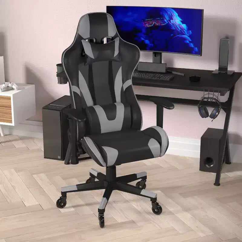 Sedia da gaming stile racing con schienale reclinabile e braccioli regolabili