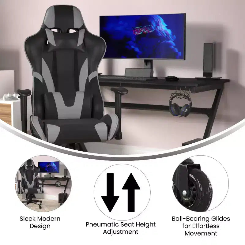 Sedia da gaming stile racing con schienale reclinabile e braccioli regolabili