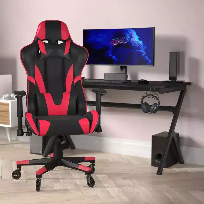 Sedia da gaming stile racing con schienale reclinabile e braccioli regolabili