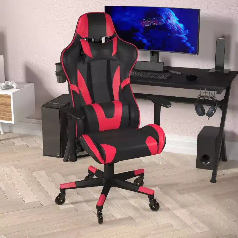 Sedia da gaming stile racing con schienale reclinabile e braccioli regolabili