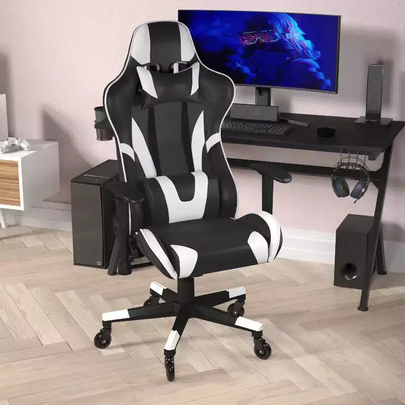 Sedia da gaming stile racing con schienale reclinabile e braccioli regolabili
