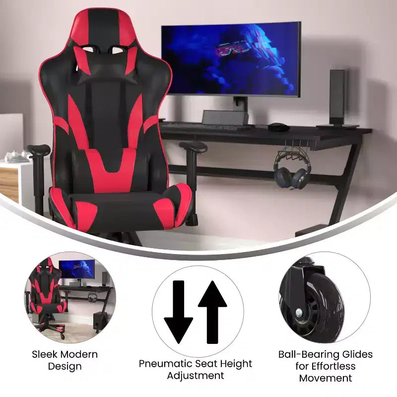 Sedia da gaming stile racing con schienale reclinabile e braccioli regolabili