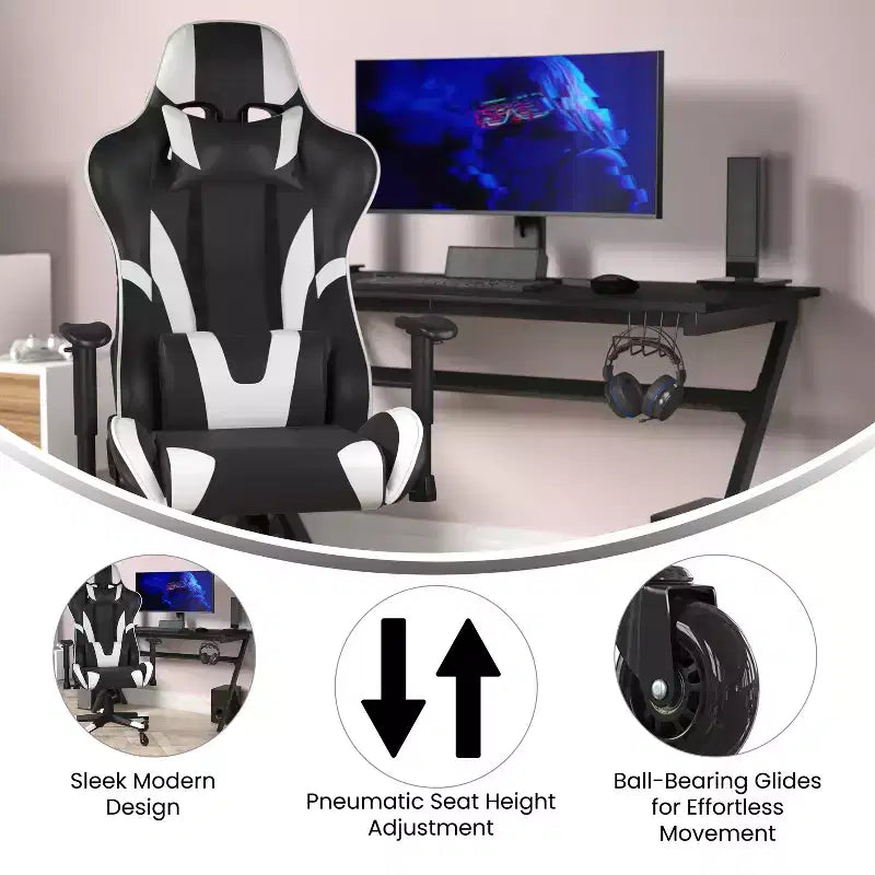 Sedia da gaming stile racing con schienale reclinabile e braccioli regolabili