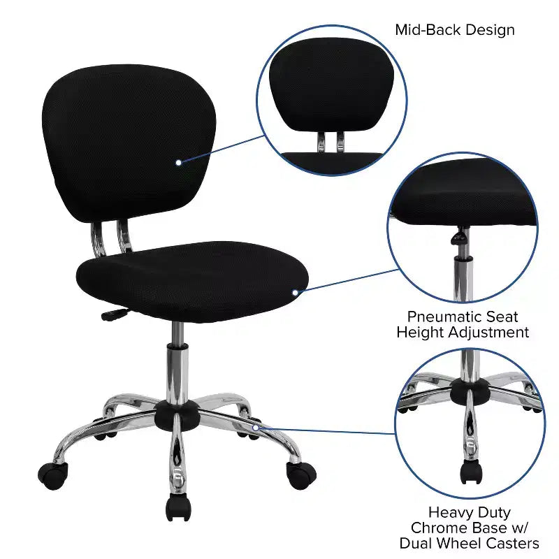 Sedia girevole Mid-Back in rete con base cromata