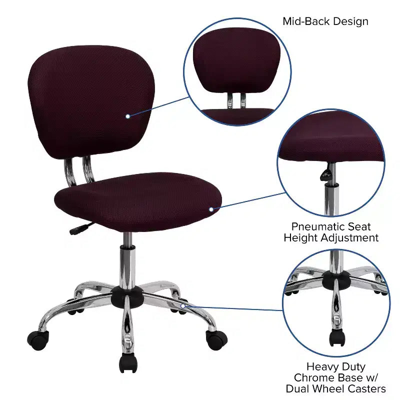 Sedia girevole Mid-Back in rete con base cromata