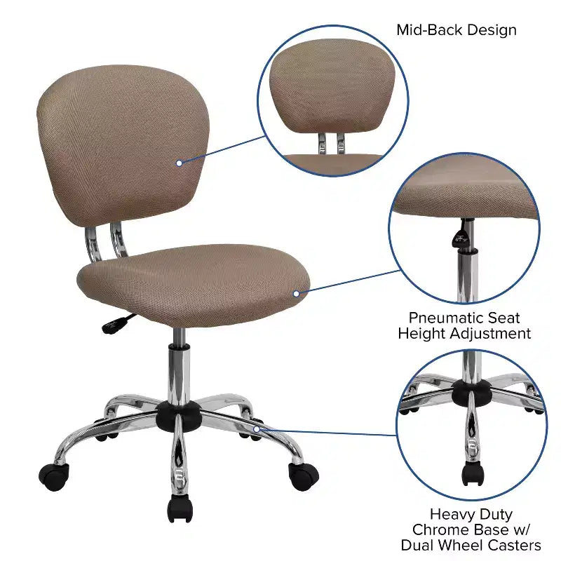 Sedia girevole Mid-Back in rete con base cromata
