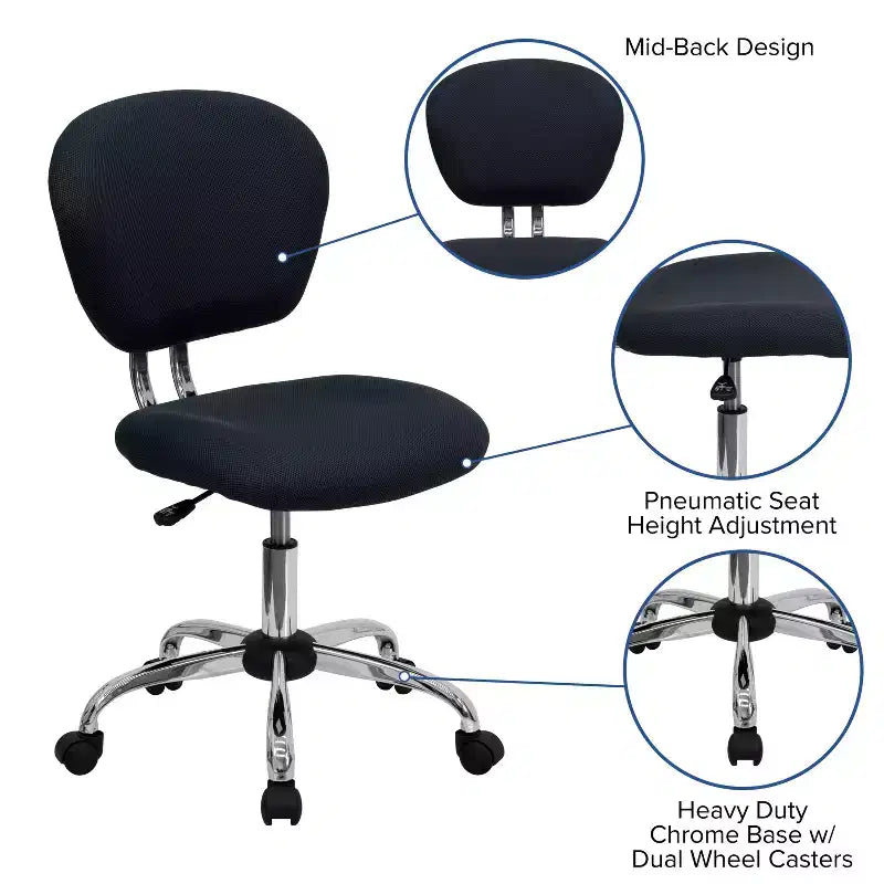 Sedia girevole Mid-Back in rete con base cromata