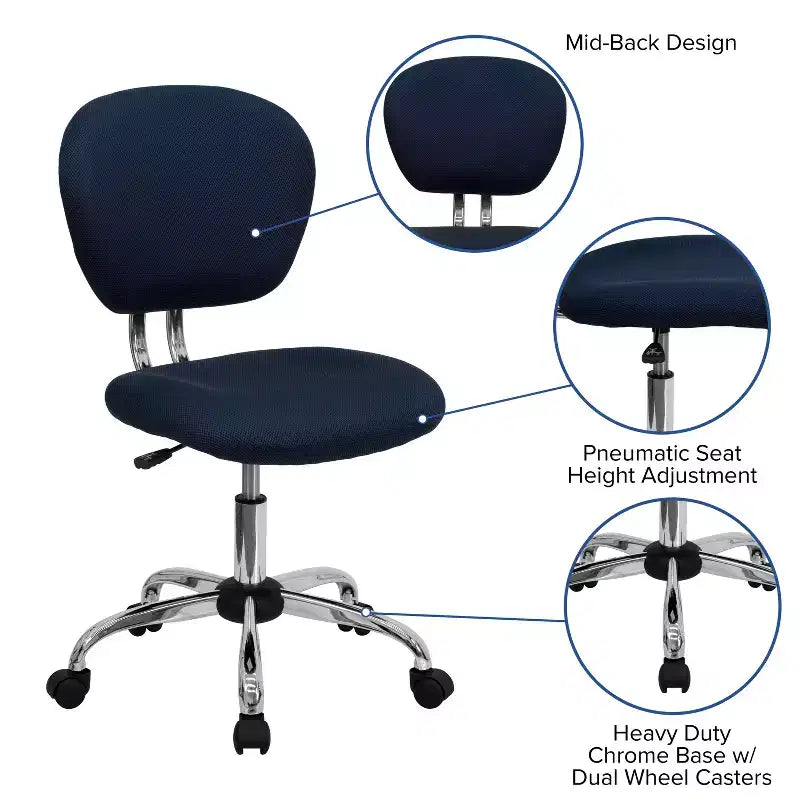 Sedia girevole Mid-Back in rete con base cromata