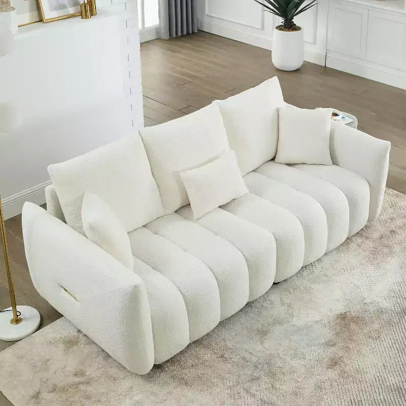 GDFStudio Alanna moderne 3-zitsbank van teddy-stof met kussens, 79.5