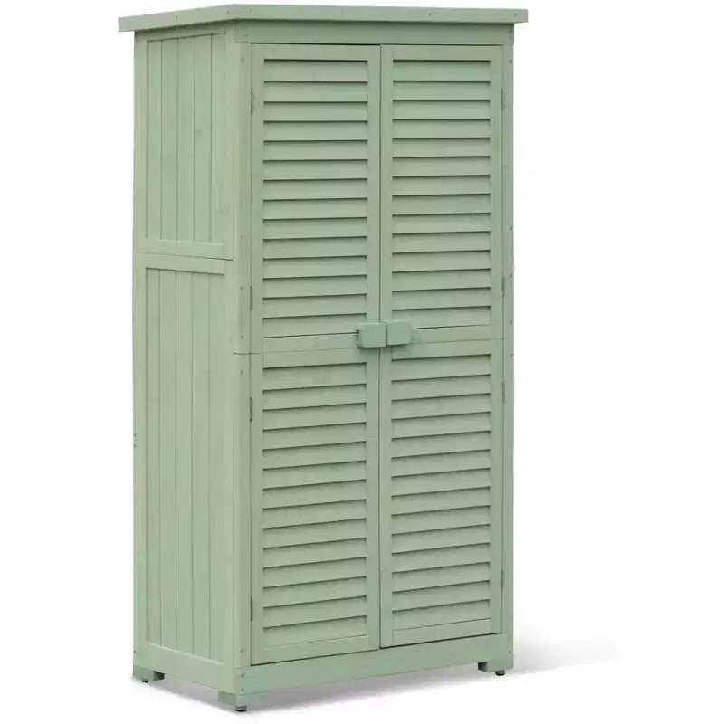 Weerbestendige buitenschuur van 63 Inch, met verwijderbare planken, sloten en dubbele luikdeuren, hoge houten tuingereedschapsschuur met vloer voor terras en tuin