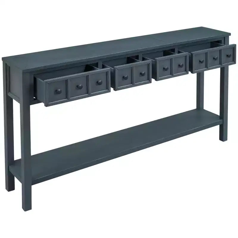Consolle rustica da 152 cm con cassetti di diverse dimensioni e ripiano inferiore