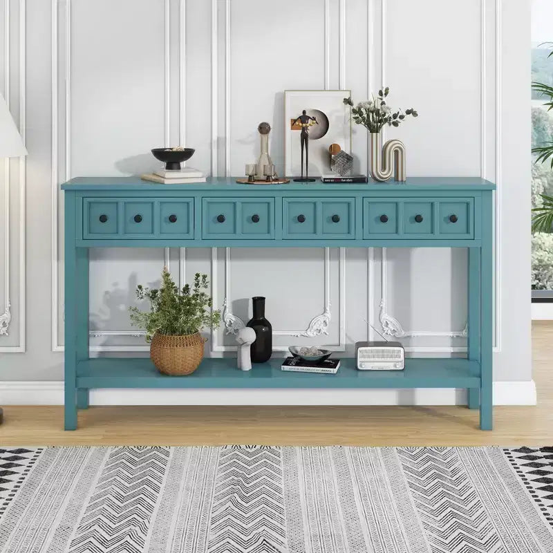 Consolle rustica da 152 cm con cassetti di diverse dimensioni e ripiano inferiore