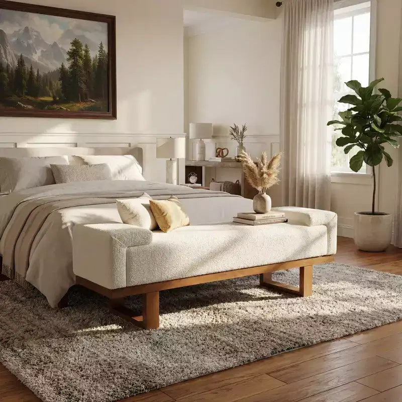 Christopher Knight Home Paulina moderne Bank aus Gummibaumholz mit Bouclé-Polsterung