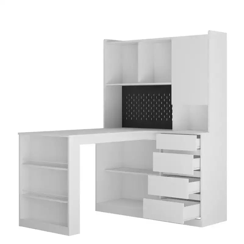 Bureau d’angle en L de 46 pouces avec bibliothèque et tiroirs