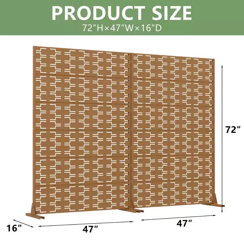 Paravent en acier galvanisé brun MAYEERTY Brick 01, 72x47x16, écran de confidentialité double face antirouille en 6 pièces